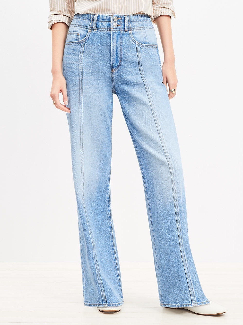 Loft Curvy Seamed Wide Leg Jeans in Bright Authentic Indigo
